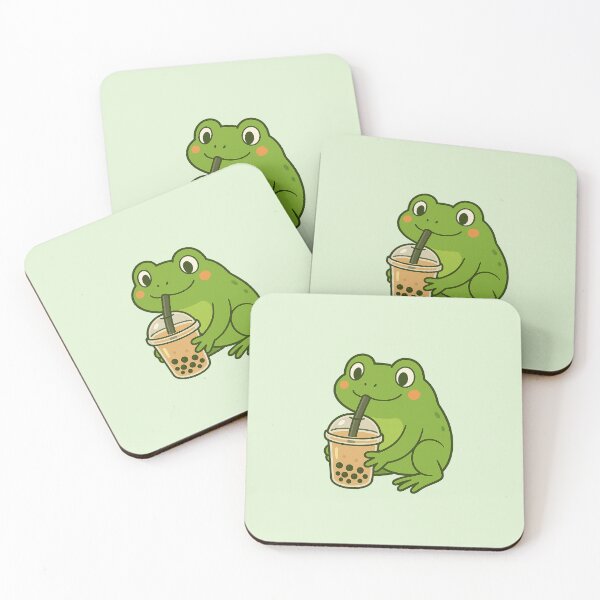 Item preview, Cute cartoon frog drinking boba tea designed and sold by mochi-melt.