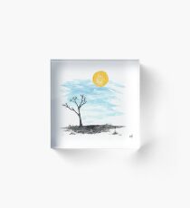 Hot Sun Blue Sky Desert Landscape Original Art Acrylic Block