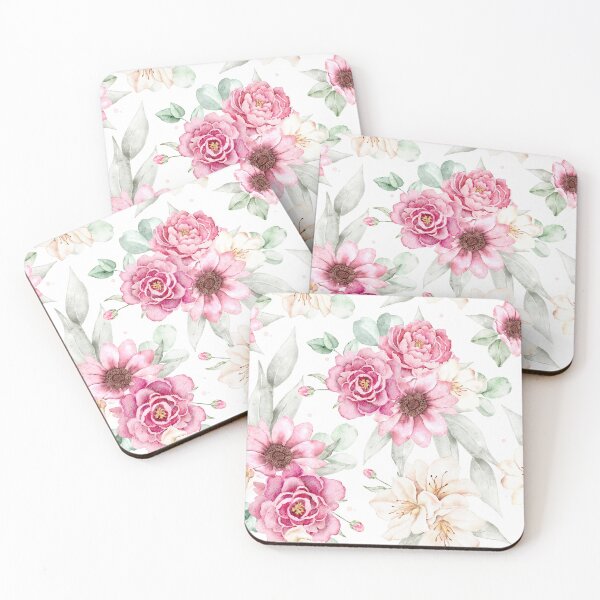 Item preview, Seamless hand drawn watercolor floral pattern with pink peonies, dusty pink anemones, and white azaleas, surrounded by soft eucalyptus leaves designed and sold by eves_aquadreams.