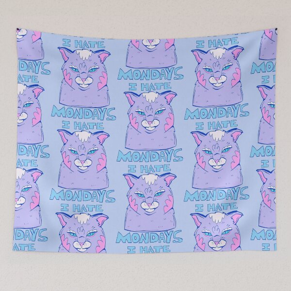 Item preview, I Hate Mondays - Feisty Cat - Grumpy Purple Cat designed and sold by crestfallenmermaid.