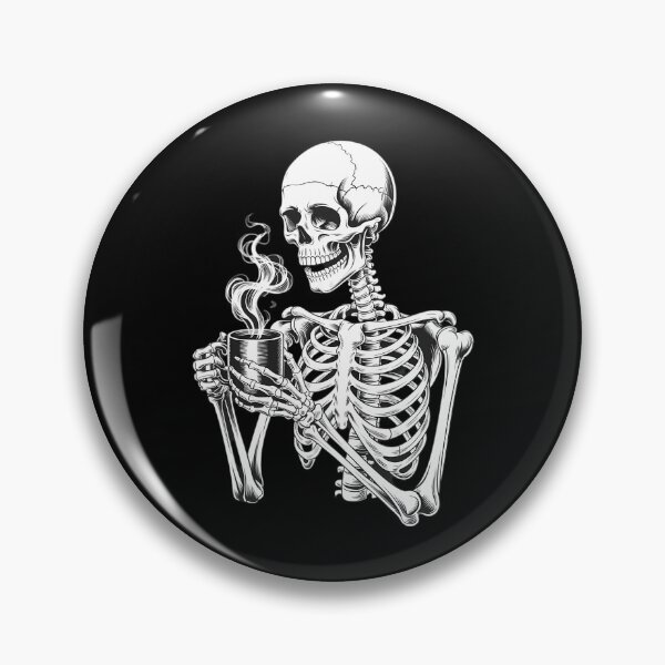 Item preview, Distressed Skeleton Smiling Skull drinking Coffee designed and sold by brynatshop.