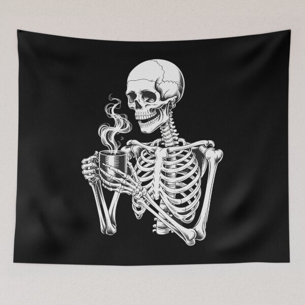 Item preview, Distressed Skeleton Smiling Skull drinking Coffee designed and sold by brynatshop.