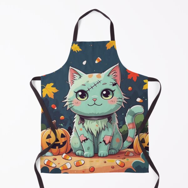 Item preview, Kawaii Zombie Cat with Pumpkins – Cute Halloween Illustration designed and sold by ArtBySylvia.
