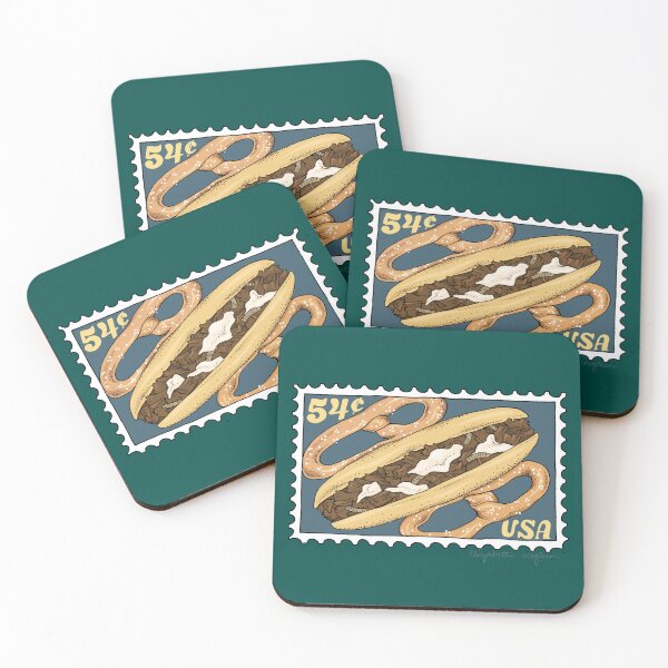 Item preview, Philly Cheesesteak and Pretzel Stamp Illustration designed and sold by Elizabeth Weglein.