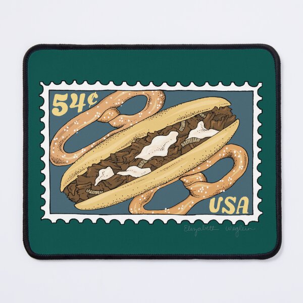 Item preview, Philly Cheesesteak and Pretzel Stamp Illustration designed and sold by Elizabeth Weglein.