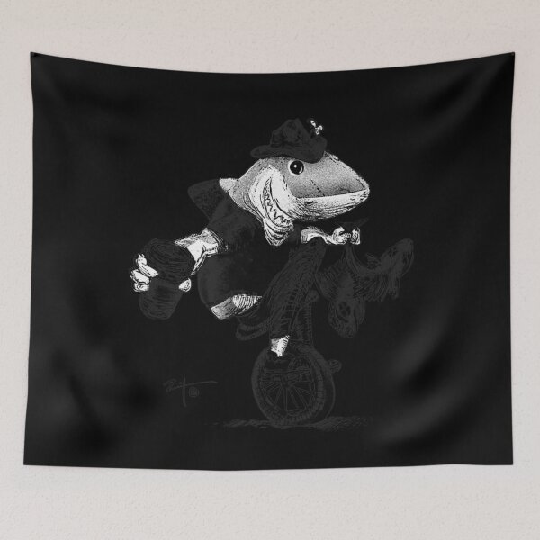 Item preview, Happy shark with a coffee on a unicycle designed and sold by ALLANAHJAYNE.
