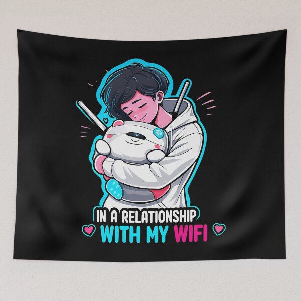 Item preview, Funny Wifi Quote  Cute Cartoon Girl Hugging Router designed and sold by leighannbalding.