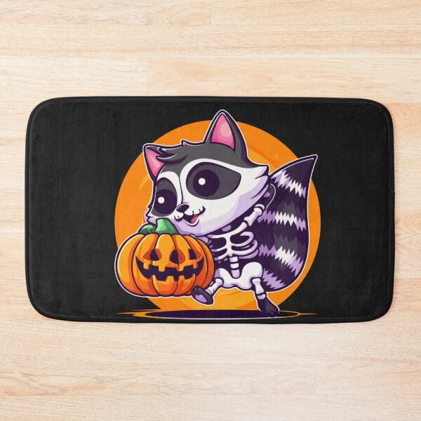 Item preview, Chibi Skeleton Raccoon – Kawaii Funny Halloween Raccoon Dancing with Jack-o-Lantern Cute Spooky Art designed and sold by ColorSplash123.
