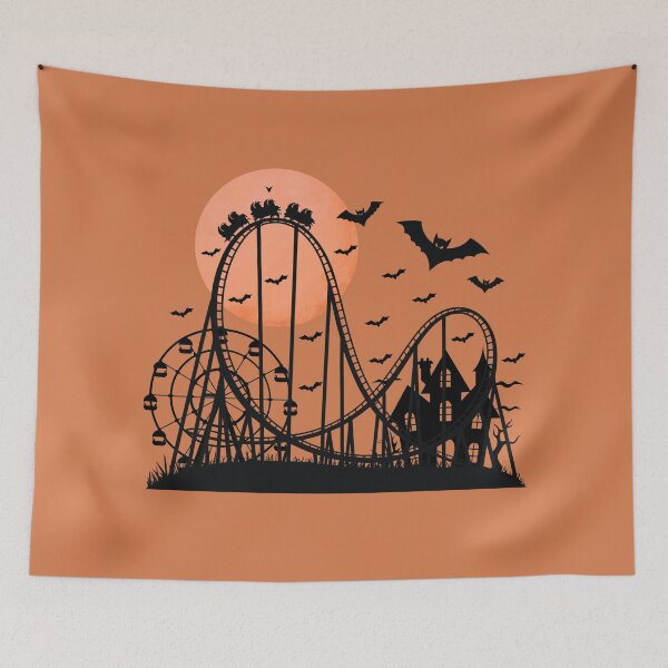 Item preview, Haunted Theme Park Halloween – Spooky Roller Coaster, Ferris Wheel & Haunted House Silhouette designed and sold by Coaster Culture Industries.