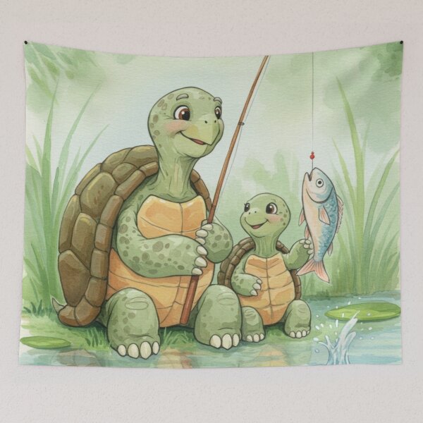 Item preview, turtle with their son fishing a bond classic tshirt designed and sold by anandsiva2703.