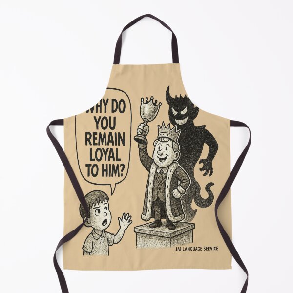Item preview, Why Do You Remain Loyal to Him? – Satirical Political Cartoon designed and sold by JM Language Service.