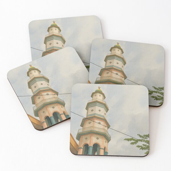 Item preview, Aesthetic Mosque Tower at Pasarturi Station Watercolor Art by AVTR designed and sold by Henry Lopez.