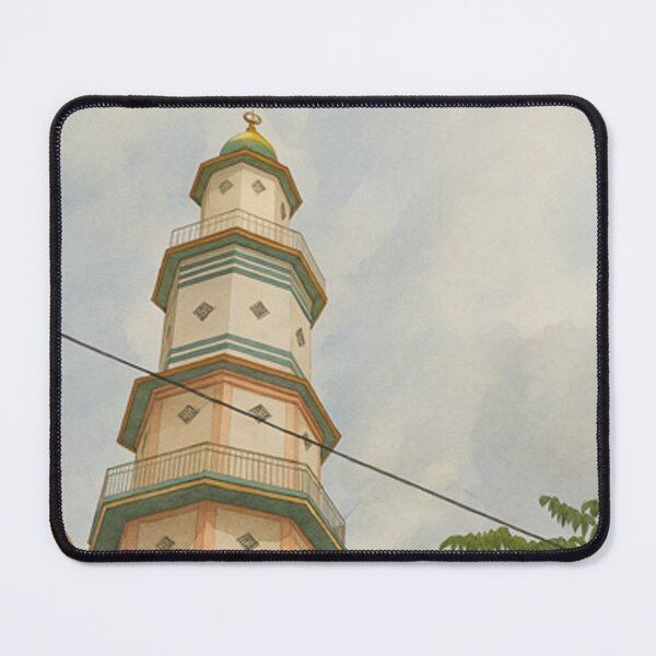 Item preview, Aesthetic Mosque Tower at Pasarturi Station Watercolor Art by AVTR designed and sold by Henry Lopez.