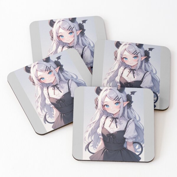 Item preview, Cute Anime Demon Girl with Gray Hair designed and sold by ArtsJulian.