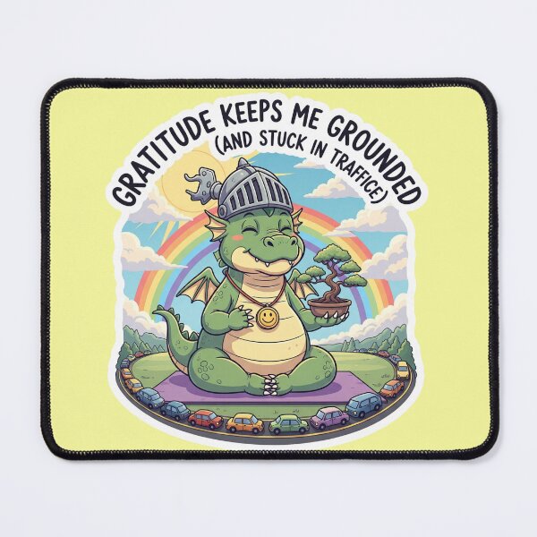 Item preview, "Gratitude Keeps Me Grounded (And Stuck in Traffic)" - Meditating Dragon Sticker designed and sold by bvdesignart.
