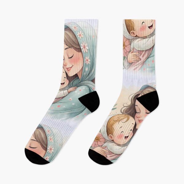 Item preview, Islamic Mother Wearing Hijab Holding Beautiful Baby Water Color Artwork designed and sold by RAZ1995.