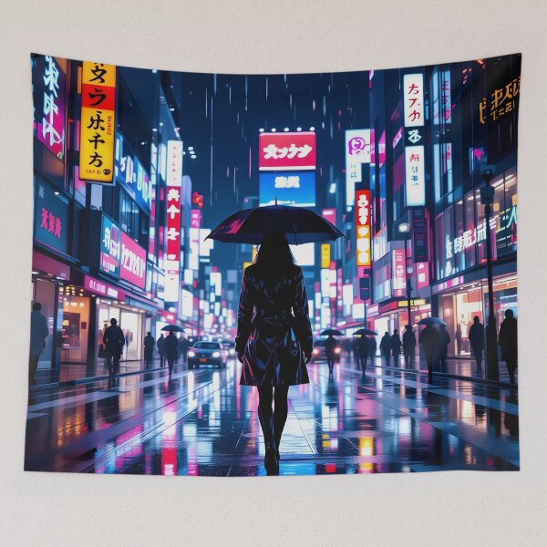 Item preview, Cyberpunk City Nights – Neon Rain Street Scene Artwork designed and sold by artmanikin.
