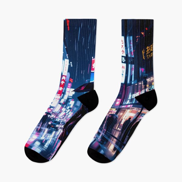 Item preview, Cyberpunk City Nights – Neon Rain Street Scene Artwork designed and sold by artmanikin.