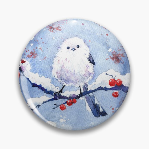 Item preview, Kawaii Bird in Winter Snowfall- Watercolor Illustration designed and sold by Chiara Mendicino.