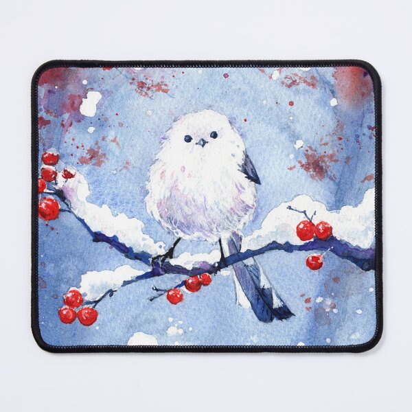 Artikelvorschau, Kawaii Vogel im Winter Schneefall - Aquarell Illustration entworfen und verkauft von Chiara Mendicino.