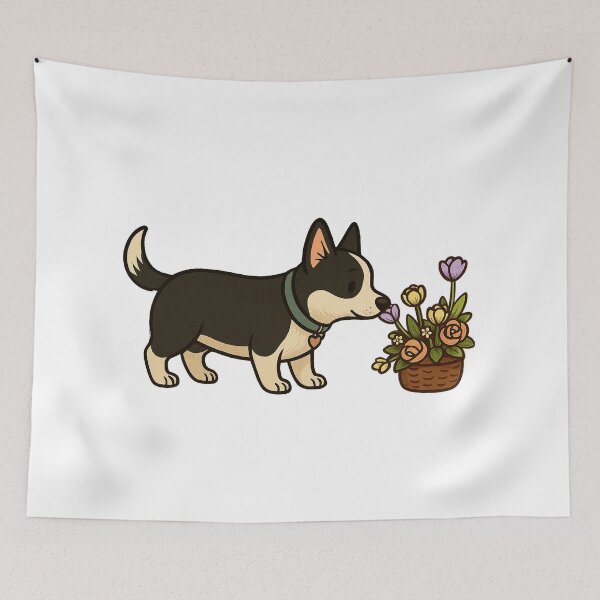Item preview, Domestic dog with a Basket of Flowers designed and sold by NettoShop.