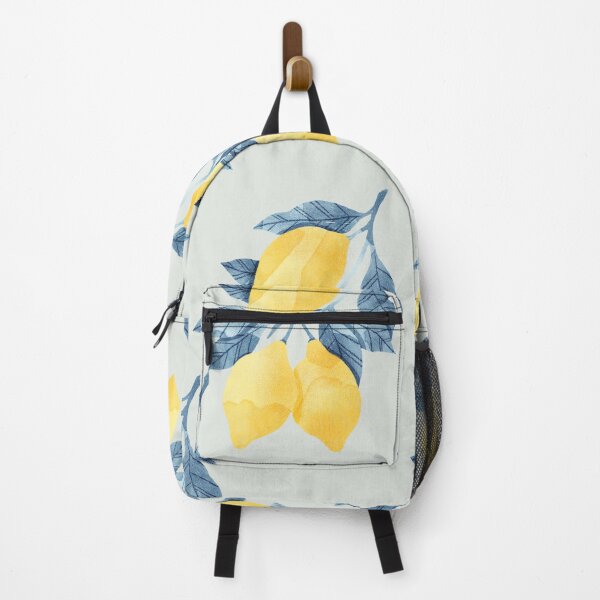Item preview, Lemons illustration with blue leaves on grey background designed and sold by helga-wigandt.