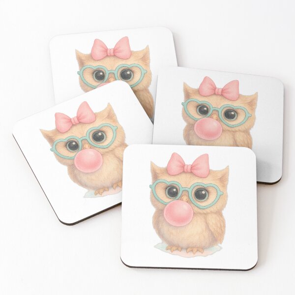 Item preview, Cute Kawaii Owl Blowing Bubblegum with Glasses and Bow – Adorable Cartoon Owl Illustration Gift designed and sold by FixwellStudio.