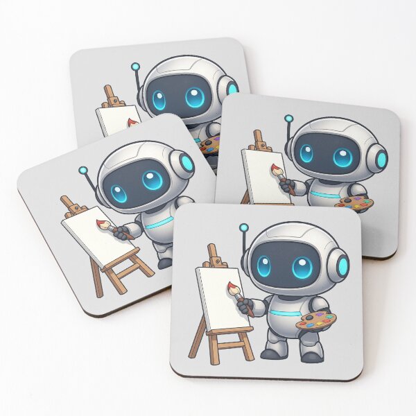 Item preview, Cute Futuristic Robot Illustration Painting on a Canvas designed and sold by henamy.