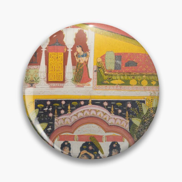 Item preview, A Royal Woman in a Pavilion Desavarari Ragini of Dipak, from a Ragamala, c. 1695. Northwestern India, Rajasthan, Rajput Kingdom of Mewar. Gum tempera, ink, silver, and gold on paper designed and sold by Vintage Designs +.