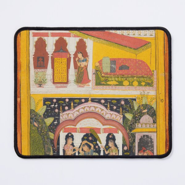 Item preview, A Royal Woman in a Pavilion Desavarari Ragini of Dipak, from a Ragamala, c. 1695. Northwestern India, Rajasthan, Rajput Kingdom of Mewar. Gum tempera, ink, silver, and gold on paper designed and sold by Vintage Designs +.