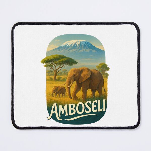 Item preview, African Elephants in Amboseli with Mount Kilimanjaro designed and sold by Aryabek.