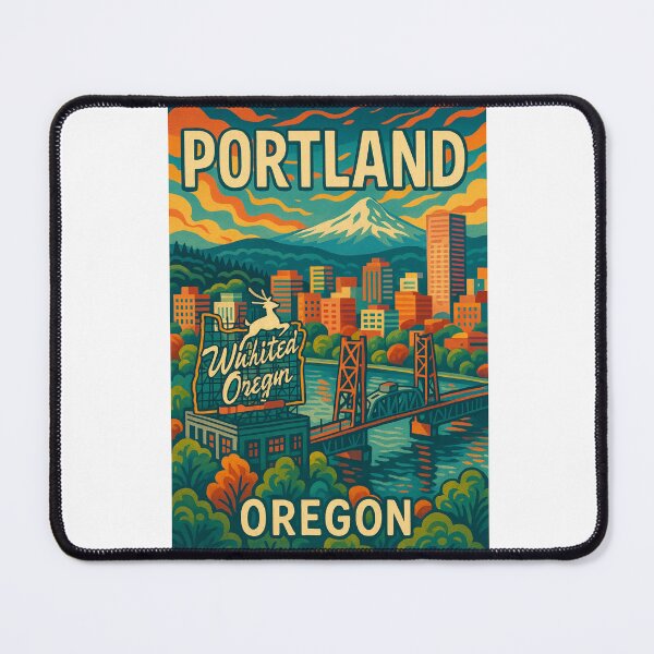 Item preview, Portland Skyline and White Stag Sign, Oregon designed and sold by Aryabek.