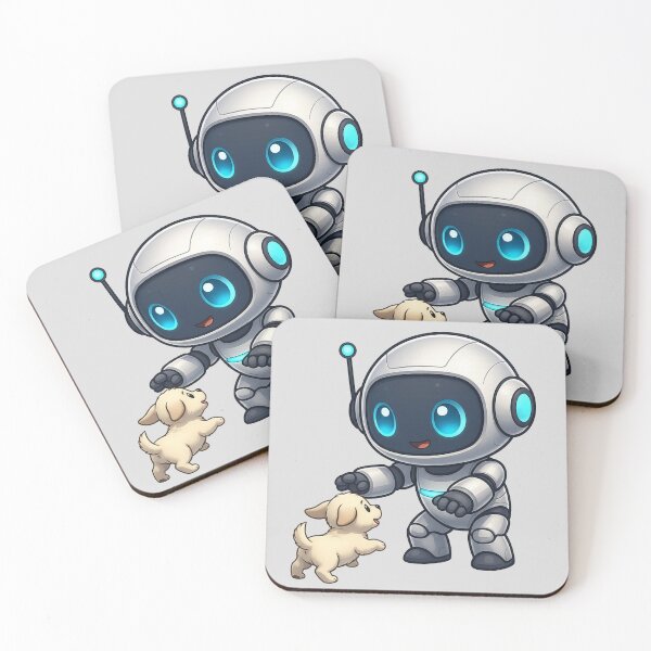 Item preview, Cute Futuristic Robot Illustration Playing with a Dog designed and sold by henamy.