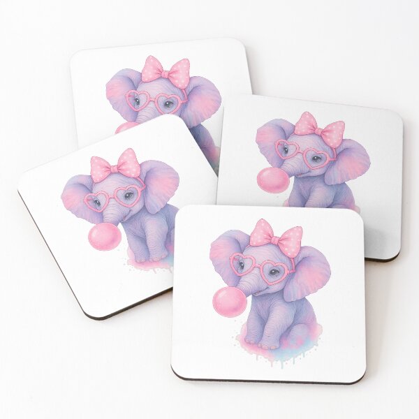Item preview, Cute Kawaii Elephant Blowing Bubblegum with Glasses and Bow – Adorable Pastel Cartoon Animal Gift designed and sold by FixwellStudio.