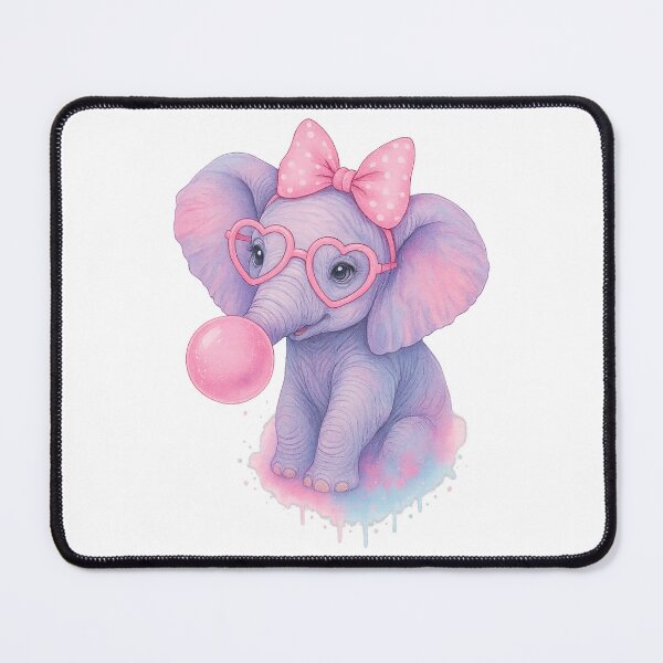 Item preview, Cute Kawaii Elephant Blowing Bubblegum with Glasses and Bow – Adorable Pastel Cartoon Animal Gift designed and sold by FixwellStudio.
