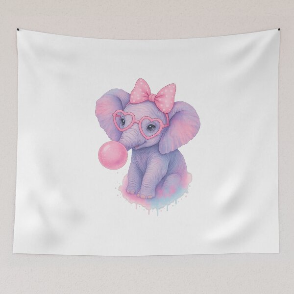Item preview, Cute Kawaii Elephant Blowing Bubblegum with Glasses and Bow – Adorable Pastel Cartoon Animal Gift designed and sold by FixwellStudio.