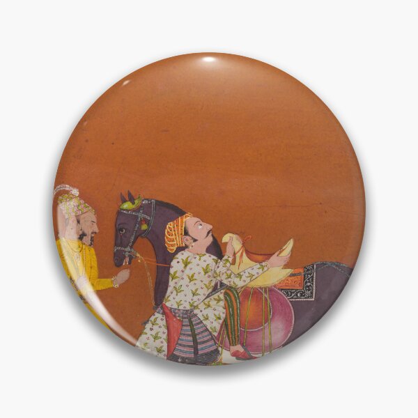 Item preview, A Warrior Mounting a Held Horse Saindhava Ragaputra of Shri, from a Chamba Ragamala, c. 1675. Northern India, Himachal Pradesh, Pahari Kingdom of Chamba designed and sold by Vintage Designs +.