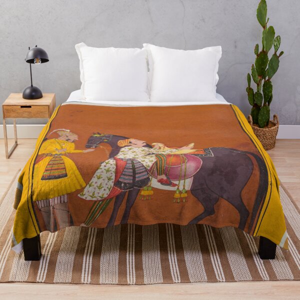 Item preview, A Warrior Mounting a Held Horse Saindhava Ragaputra of Shri, from a Chamba Ragamala, c. 1675. Northern India, Himachal Pradesh, Pahari Kingdom of Chamba designed and sold by Vintage Designs +.