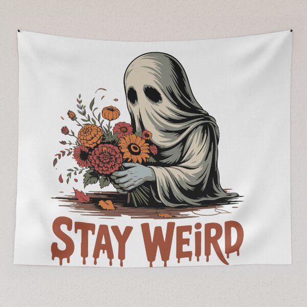 Item preview, Stay Weird Floral Ghost With Bouquet Vintage Halloween Sticker designed and sold by NArtdesigns.