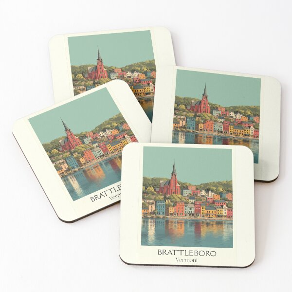 Item preview, Brattleboro Vermont Retro Travel Art | Connecticut River Town Design designed and sold by TuncGK.