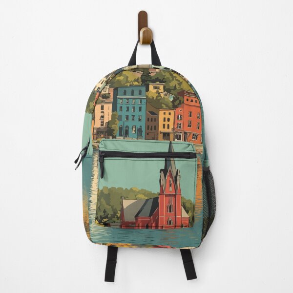 Item preview, Brattleboro Vermont Retro Travel Art | Connecticut River Town Design designed and sold by TuncGK.