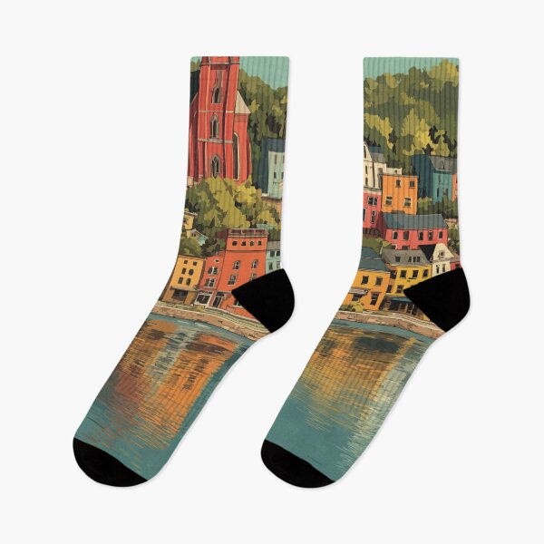Item preview, Brattleboro Vermont Retro Travel Art | Connecticut River Town Design designed and sold by TuncGK.