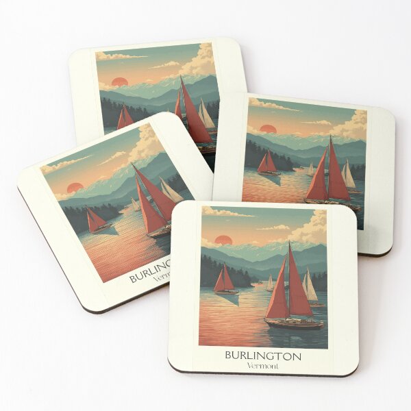 Item preview, Burlington Vermont Vintage Travel Art | Lake Champlain Sailing Sunset designed and sold by TuncGK.