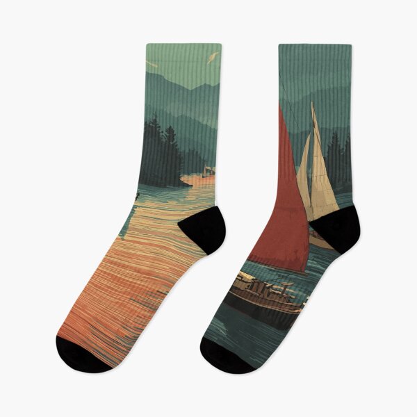 Item preview, Burlington Vermont Vintage Travel Art | Lake Champlain Sailing Sunset designed and sold by TuncGK.