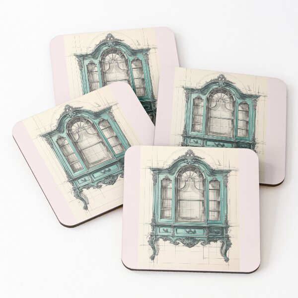 Item preview, Rococo Chippendale Display Cabinet – Artistic Sketch in Turquoise designed and sold by Pop Art Rebel Prints.