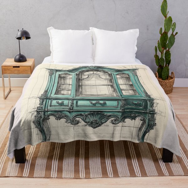 Item preview, Rococo Chippendale Display Cabinet – Artistic Sketch in Turquoise designed and sold by Pop Art Rebel Prints.