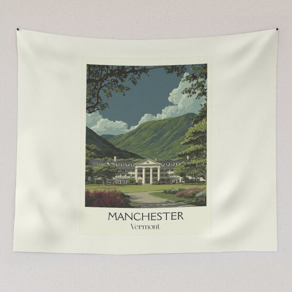 Item preview, Manchester Vermont Vintage Travel Art | Green Mountains Resort Town designed and sold by TuncGK.