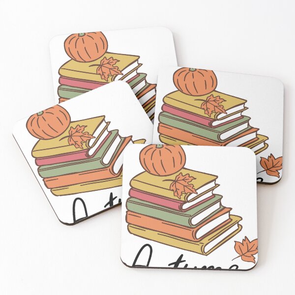 Item preview, Hand drawn autumn vibe books stack with pumpkin and maple leaves designed and sold by Ahappycraft.