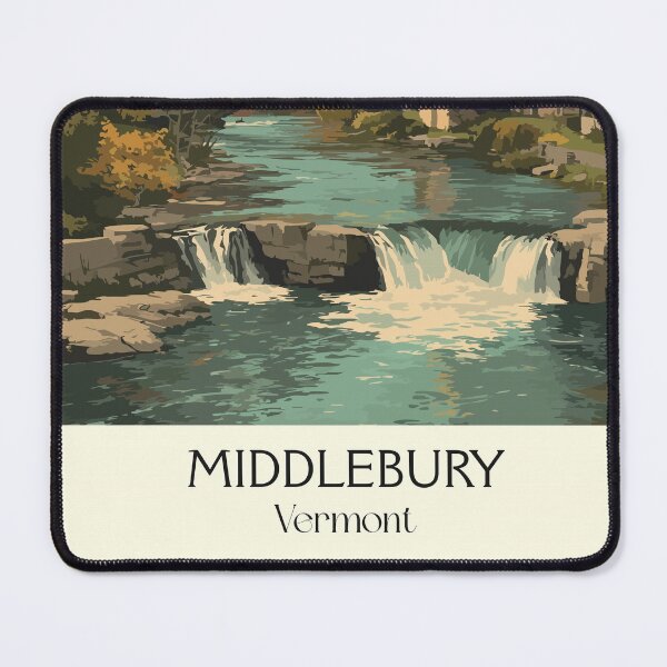 Item preview, Middlebury Vermont Retro Travel Art | Otter Creek Falls & College Town designed and sold by TuncGK.