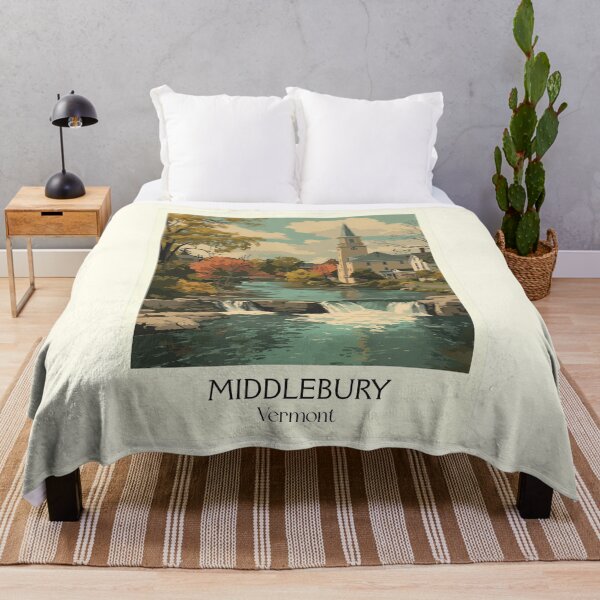 Item preview, Middlebury Vermont Retro Travel Art | Otter Creek Falls & College Town designed and sold by TuncGK.